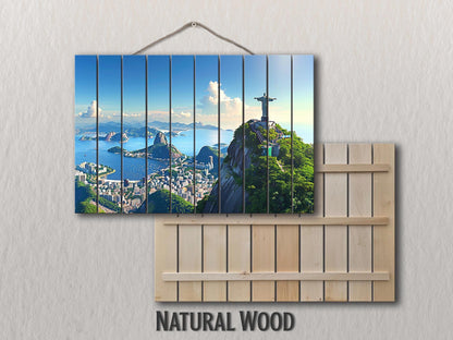 Rio De Janeiro Wall Art - Rustic Wood Plank Artwork Featuring Christ the Redeemer