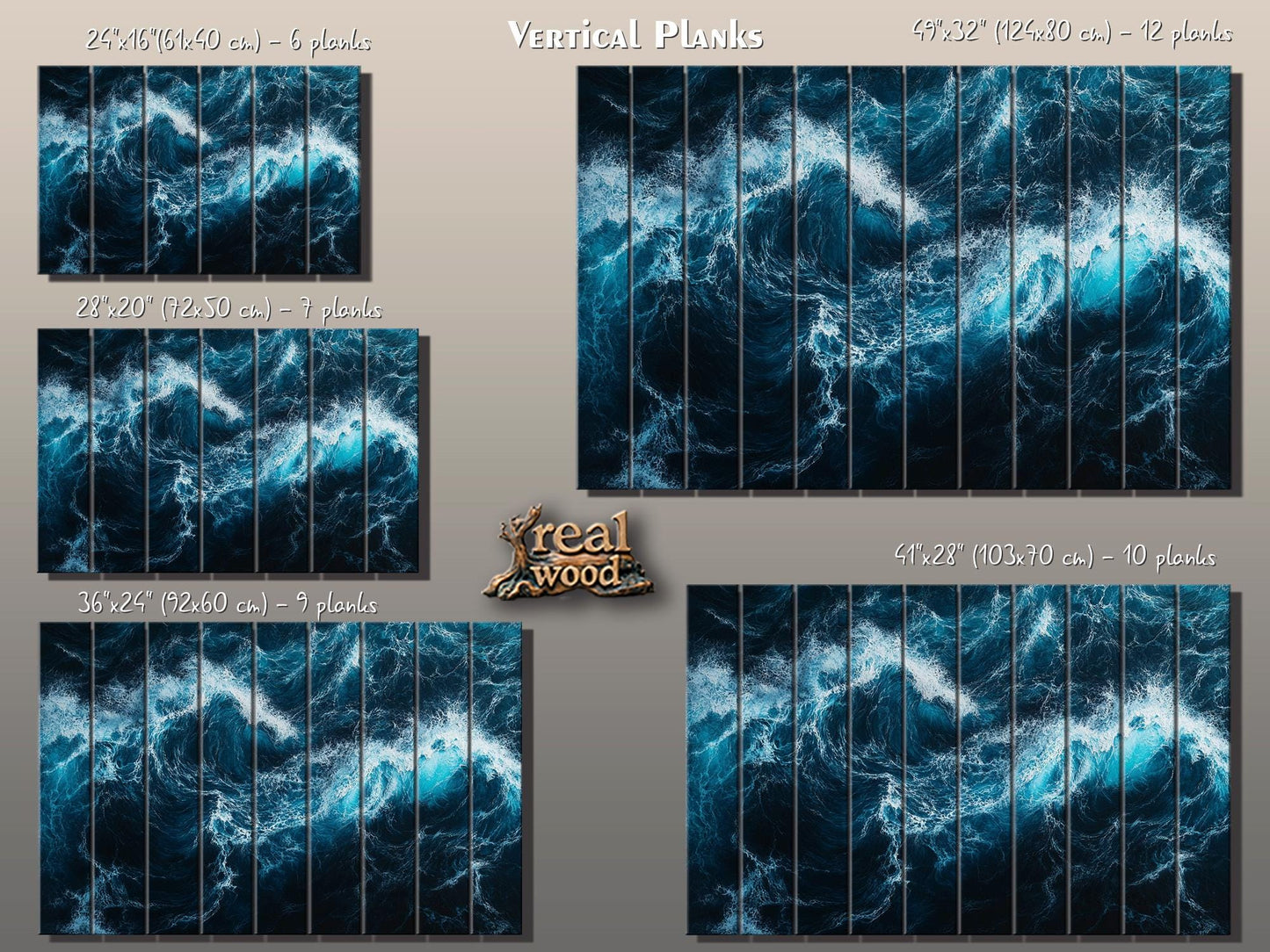 Ocean Wall Art – Deep Blue Waves Print on Wood | Rustic Nautical Decor