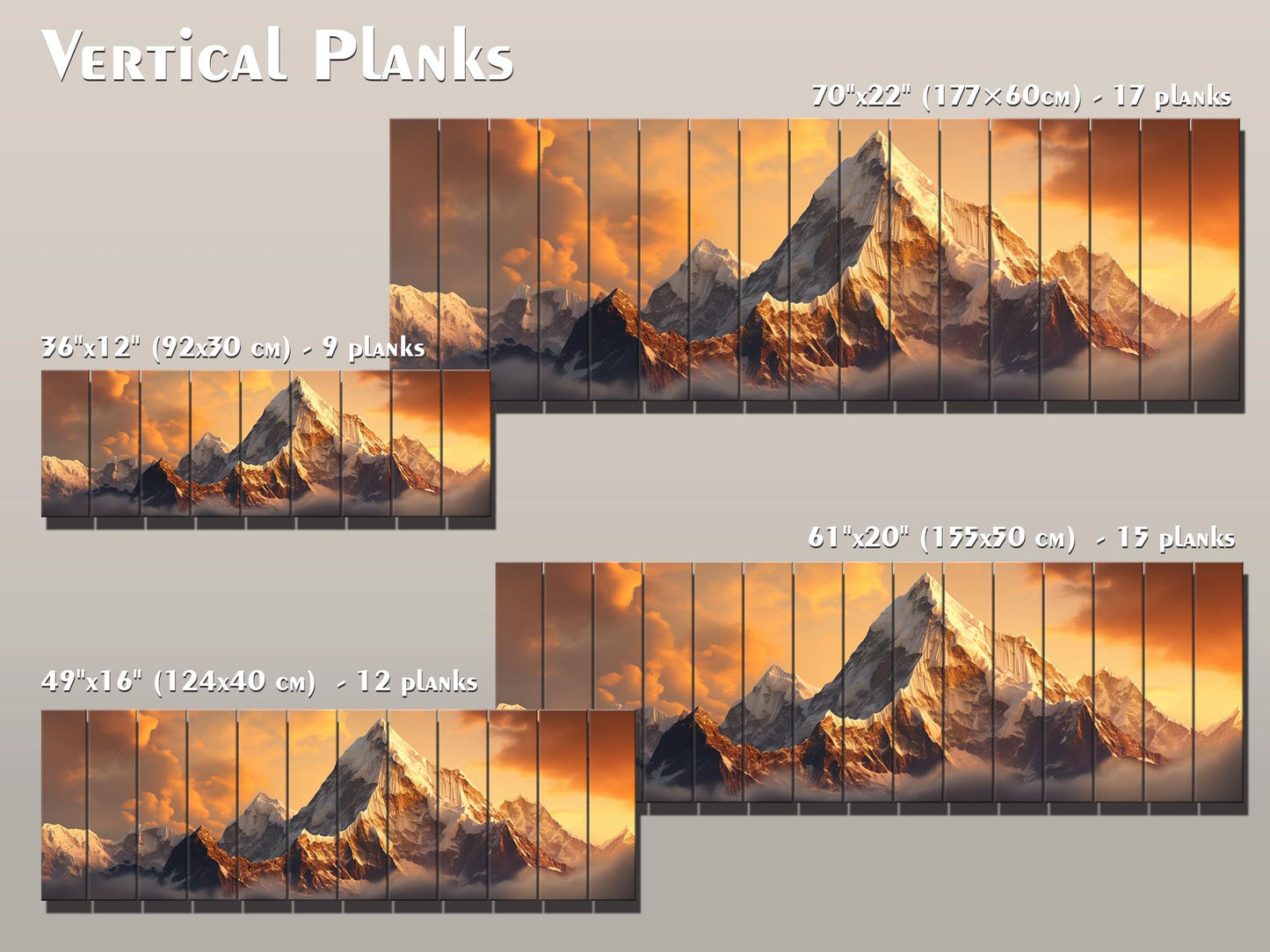 Everest Sunset Painting - Rustic Wood Wall Art With Warm Wood Texture