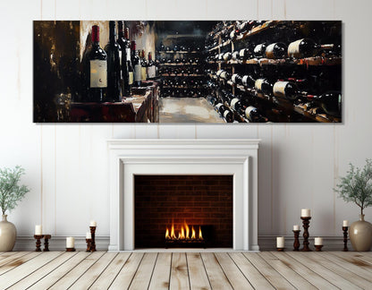 Vintage Wine Canvas | Framed Cotton Canvas Print - Panoramic Wine Wall Art