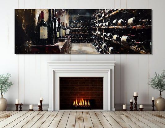 Vintage Wine Canvas | Framed Cotton Canvas Print - Panoramic Wine Wall Art