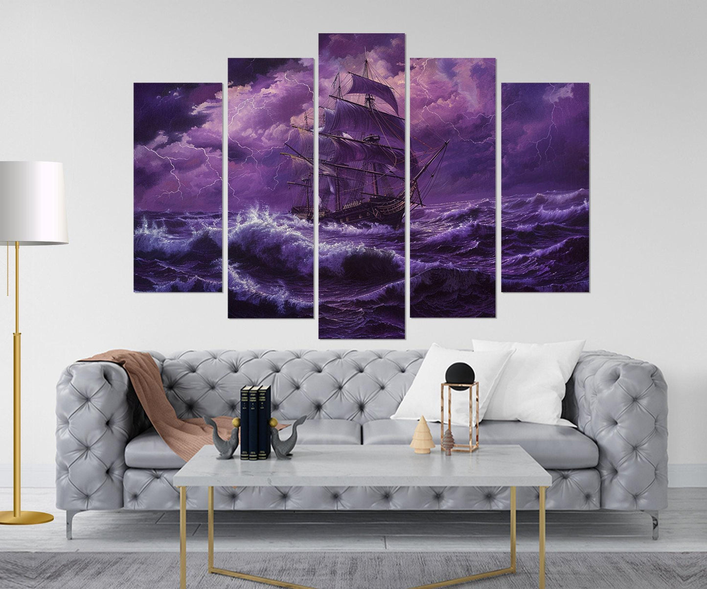 Vintage Sailing Ship Canvas – Stormy Sea Painting | Framed & Ready to Hang