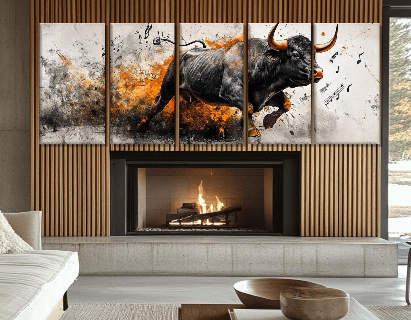 Charging Bull Canvas Print - Abstract Bull Artwork | Framed Canvas Wall Art, Ready to Hang