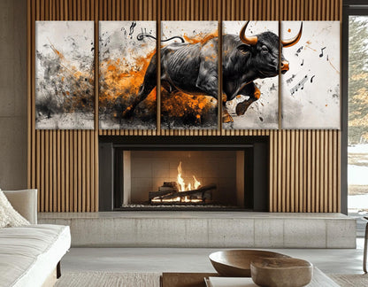 Charging Bull Canvas Print - Abstract Bull Artwork | Framed Canvas Wall Art, Ready to Hang