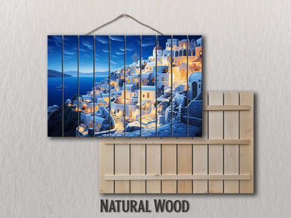 Santorini Wood Art - Abstract Santorini Painting on Wood | Greek Wall Art Decor