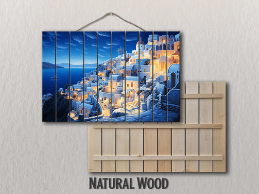 Santorini Wood Art - Abstract Santorini Painting on Wood | Greek Wall Art Decor