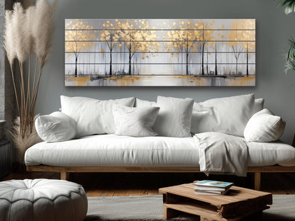 Winter Trees with Golden Leaves Print on Wood - Luxury Wall Art