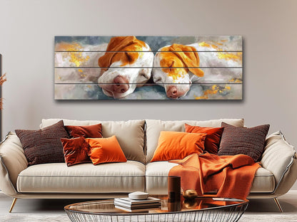 Sleeping Hounds Print on Natural Wood, Romantic Bedroom Decor, Rustic Pet Wall Art