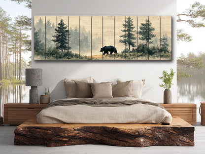 Black Bear Wall Art – Rustic Cabin Decor | Natural Wood Forest Animal Print