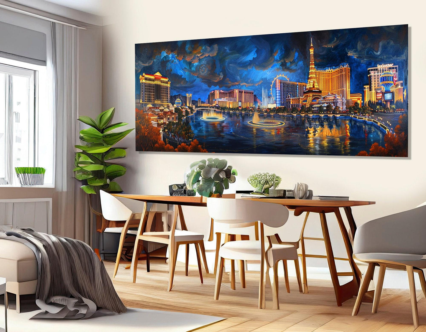 Las Vegas Canvas Print – Gallery Wrapped Cotton Canvas With Night Las Vegas Panorama Art