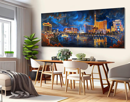 Las Vegas Canvas Print – Gallery Wrapped Cotton Canvas With Night Las Vegas Panorama Art