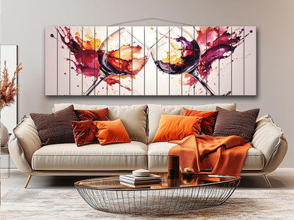 Wood Wall Art – Rustic Wine Glass Wall Decor Printed on Wood Planks, Ready to Hang