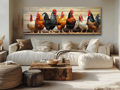 Wood Wall Art - Hen With Chicks Art | Farmhouse Wall Decor On Natural Wood Planks