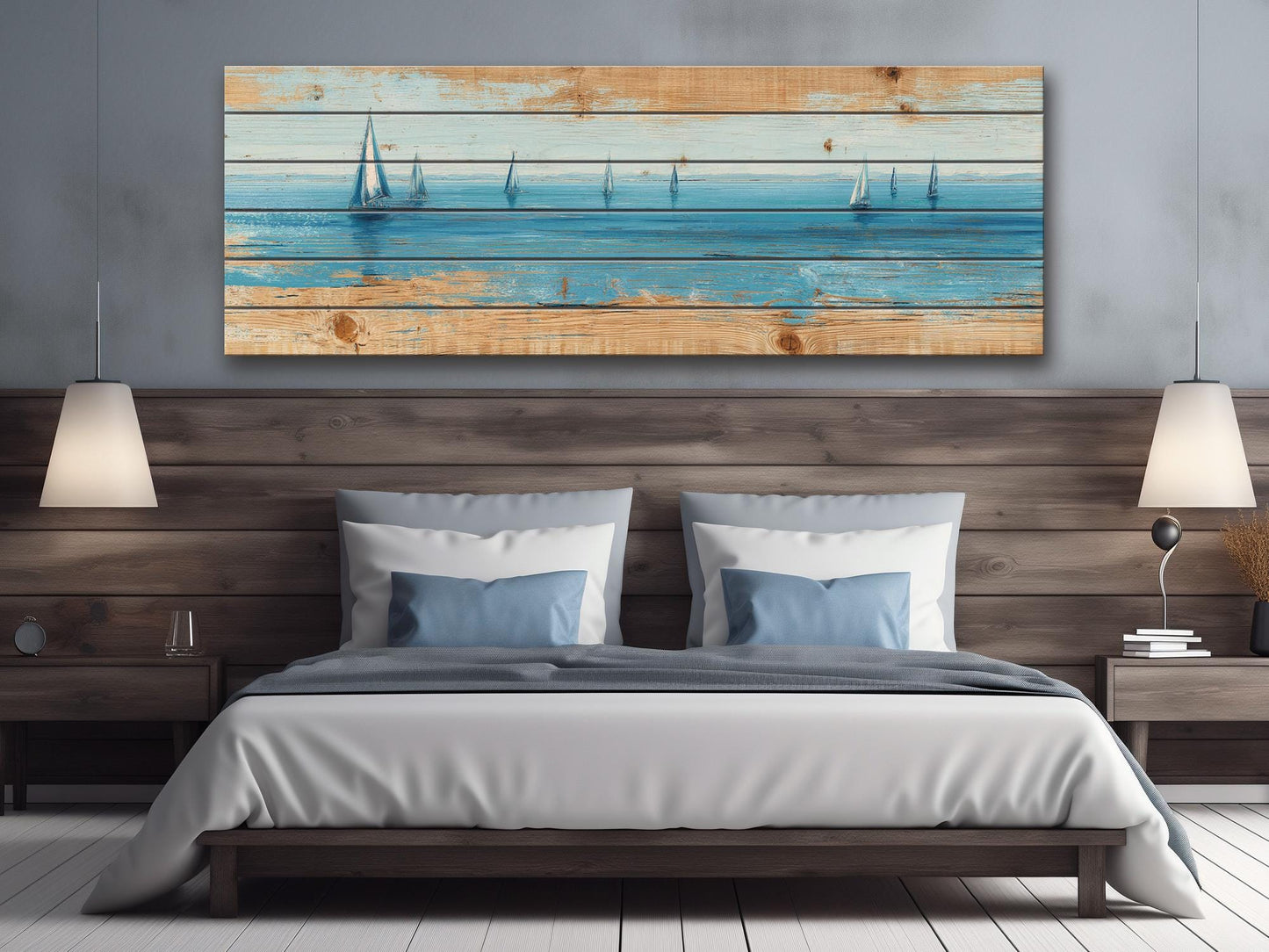 Sailing Ocean Wall Art – Minimal Seascape Art on UV Printed Wood for Coastal Decor