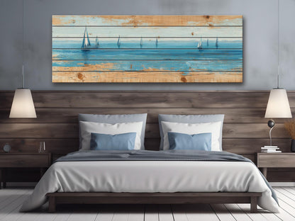 Sailing Ocean Wall Art – Minimal Seascape Art on UV Printed Wood for Coastal Decor