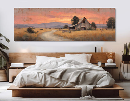 Rustic Barn Canvas Print - Framed Canvas Print | Sunset Barn Painting, Ready to Hang