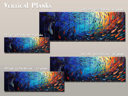 Fishing Wall Art – Colorful School Of Fish Wooden Wall Decor On Natural Wood Print