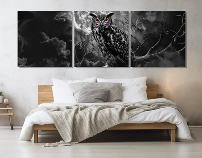 Owl Canvas Print – Large Abstract Owl Wall Art | Framed Ready to Hang