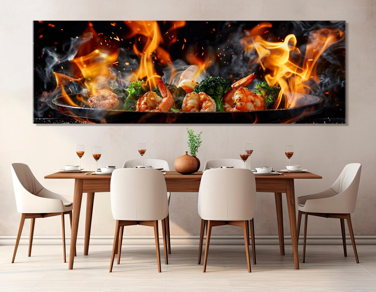 Kitchen Wall Decor – Framed Shrimp Broccoli Canvas Print | Ready to Hang