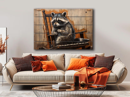 Raccoon Wall Art – Vintage Animal Artwork Printed on Distressed Wood Planks