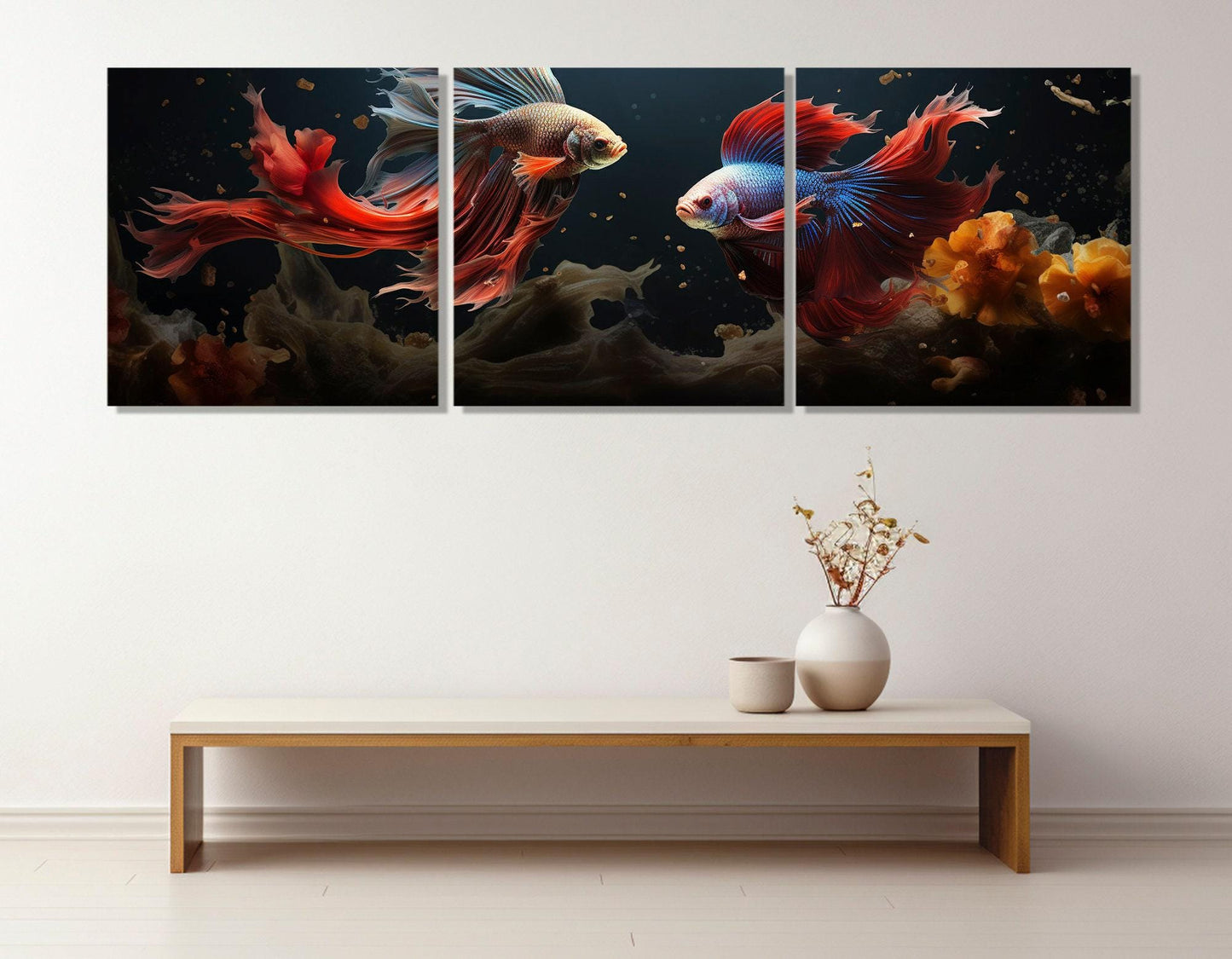 Large Betta Fish Painting, Abstract Fish Canvas Print, Betta Fish, Underwater Wall Art, Aquarium Fish Wall Art, Framed and Ready to Hang