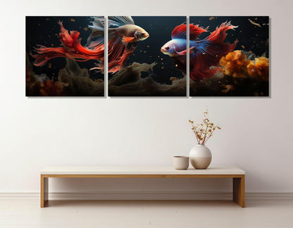 Large Betta Fish Painting, Abstract Fish Canvas Print, Betta Fish, Underwater Wall Art, Aquarium Fish Wall Art, Framed and Ready to Hang