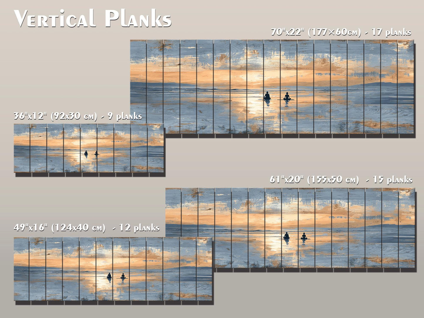 Sunrise Beach Yoga Print – Natural Wood Wall Art | Coastal Yoga Decor
