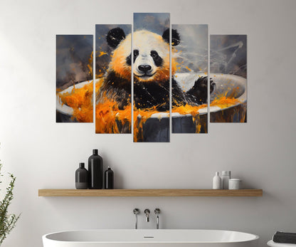 Cute Panda in the Bathtub Painting Canvas Print, Bathroom Wall Art, Bathroom Wall Decor, Nursery Canvas Art, Baby Room Decor