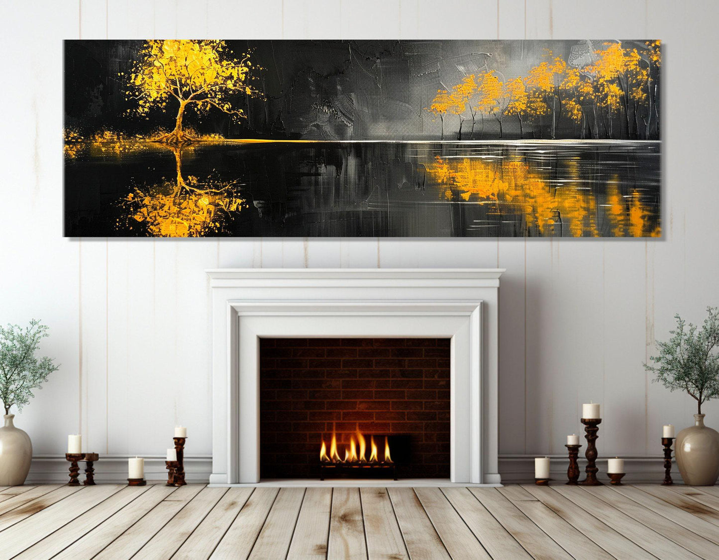Golden Trees Canvas - Abstract Wall Art | Black Cotton Canvas Print Ready to Hang