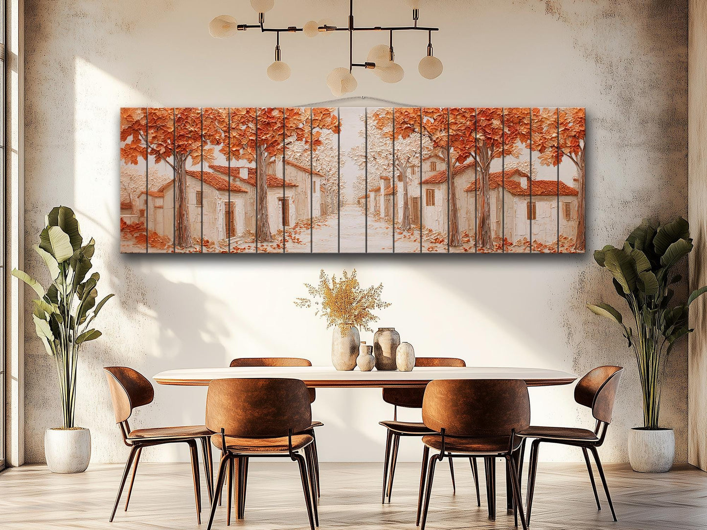 Autumn Lane Wood Art – Rustic Wood Decor With Textured Leaf Relief & Warm Copper Tones