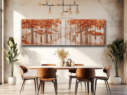 Autumn Lane Wood Art – Rustic Wood Decor With Textured Leaf Relief & Warm Copper Tones