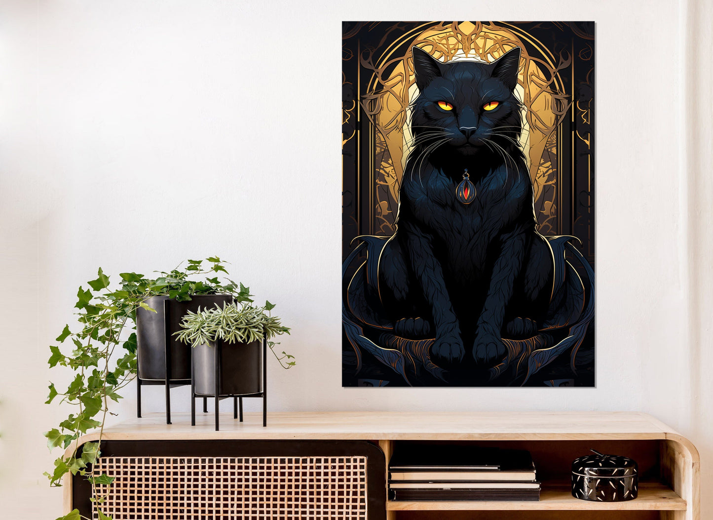 Black Cat Canvas Print – Gothic Wall Art | Mystical Cat Painting Framed & Ready to Hang