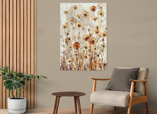 Wildflowers Canvas Print – Brown Beige Floral Wall Art | Gallery Wrapped Cotton Canvas