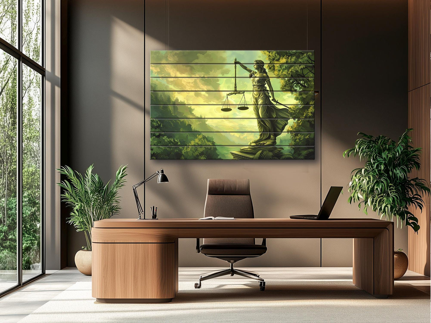 Lady Justice Wall Art - Wooden Wall Decor | Justice Statue Painting on Wood Print
