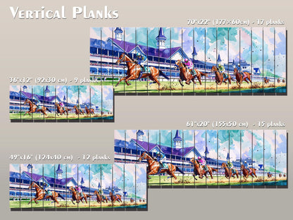 Horse Racing Wall Art – Rustic Natural Wood Print | Vibrant Outdoor Sports Decor