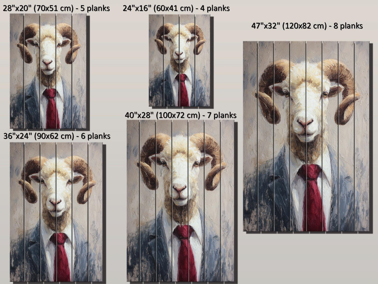 Ram Tie Wood Print – Rustic Animal Wall Art on Natural Wood Panel Decor