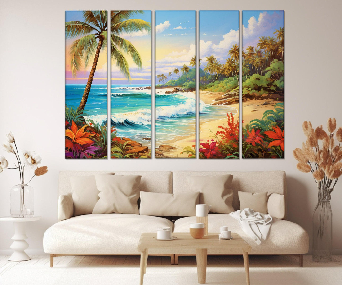 Tropical Beach Painting – Colorful Coast Canvas Print | Framed & Ready to Hang