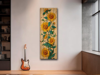 Sunflowers Wood Art – Rustic Wall Decor | Vibrant Floral Print on Natural Wood Planks