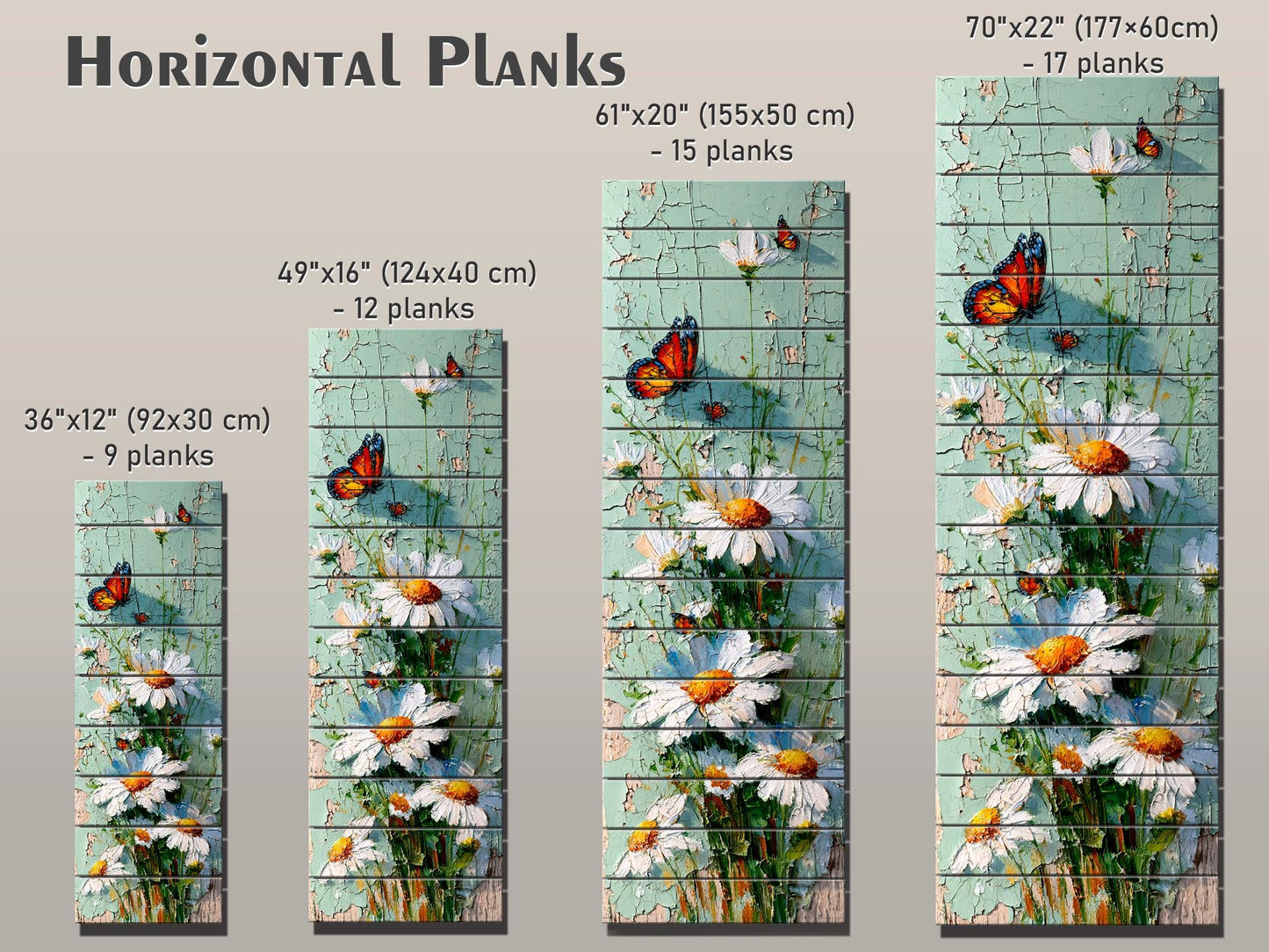Butterfly and Daisies Wall Art – Rustic Floral Decor on Wooden Panels for Farmhouse Style