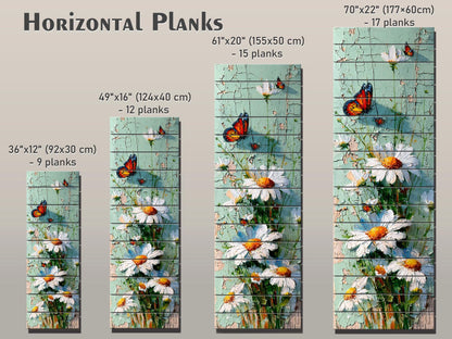 Butterfly and Daisies Wall Art – Rustic Floral Decor on Wooden Panels for Farmhouse Style