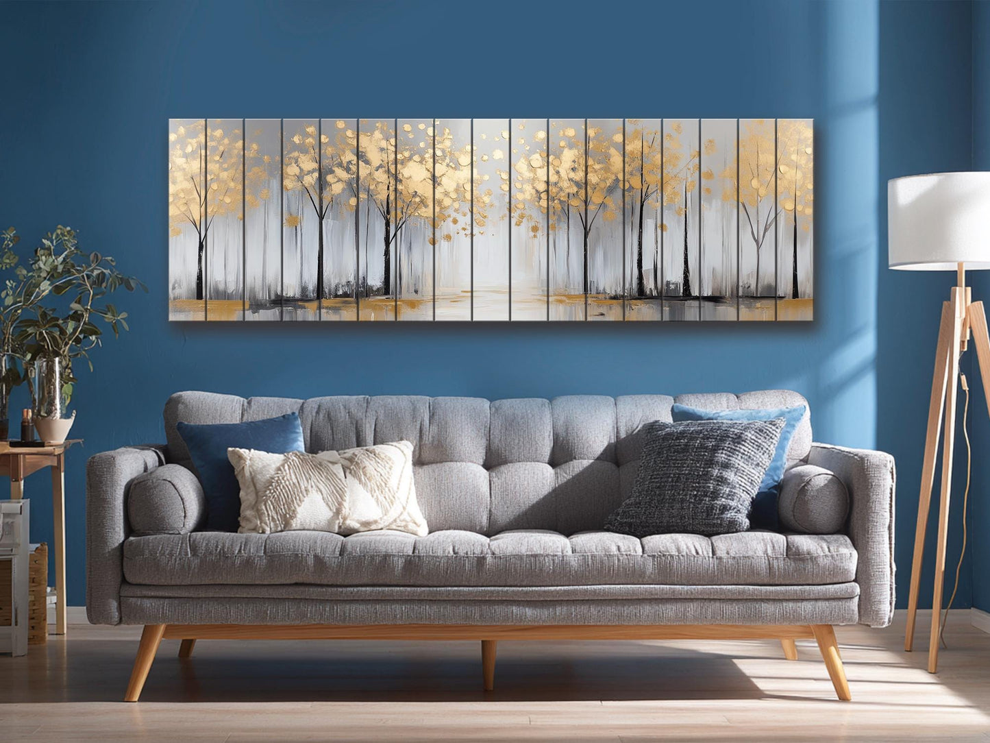Winter Trees with Golden Leaves Print on Wood - Luxury Wall Art