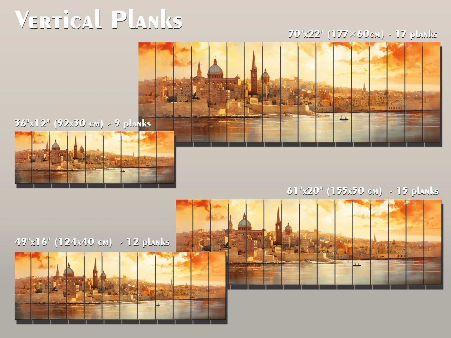 Rustic Valletta Wood Art – Valletta Skyline Wall Art | Natural Wood Wall Hanging