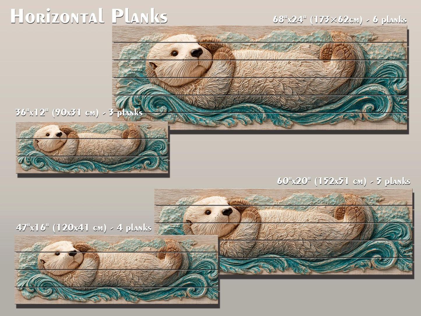 Sea Otter Print on Wood – Coastal Rustic Decor | Beige Blue Wall Art