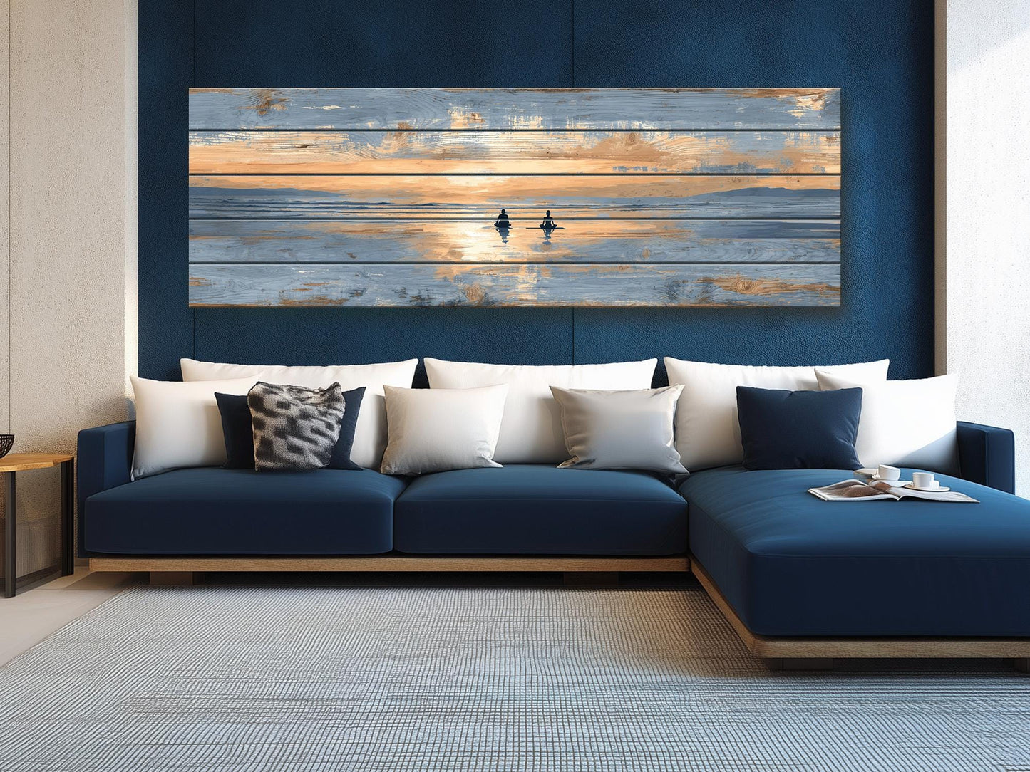 Sunrise Beach Yoga Print – Natural Wood Wall Art | Coastal Yoga Decor