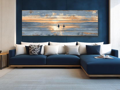 Sunrise Beach Yoga Print – Natural Wood Wall Art | Coastal Yoga Decor