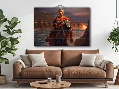 Julius Caesar Wood Print – Roman Wall Art | Crossing Rubicon Painting on Wood