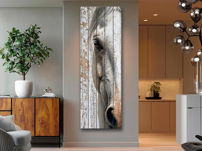 Rustic Wood Wall Art – Horse Portrait Print on Textured Wood Panel for Cozy Farmhouse Decor