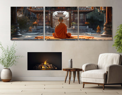 Buddhist Monk Canvas Print – Meditation Wall Art | Framed Canvas Art Ready to Hang