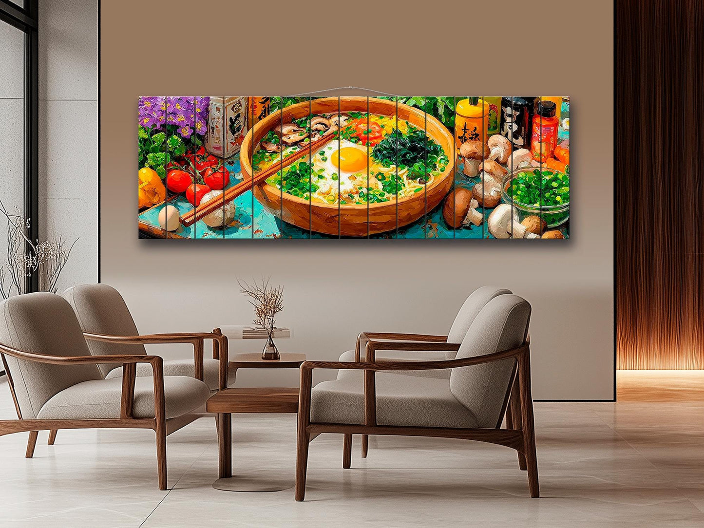 Ramen Wood Wall Art, Japanese Food Print on Wood, Asian Kitchen Decor