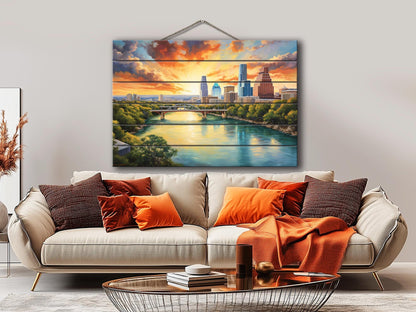 Wood Wall Art - Abstract Austin Painting Printed on Wood, Austin Wall Art, Austin Bridge Poster, Austin Skyline on Wood, Austin Wall Decor